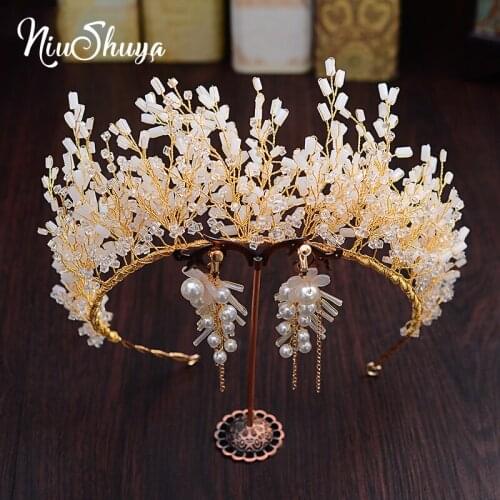 NiuShuya Handmade Wedding Tiara Headband Crystal Beaded Gorgeous Brides Headpieces Hair Jewelry Bridal Hair Accessory