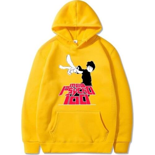 Mob Psycho 100 Split Face Hoodie New Authentic Fashion Designer Streetwear Anime Men Long Sleeve Hip Hop Tees Yellow