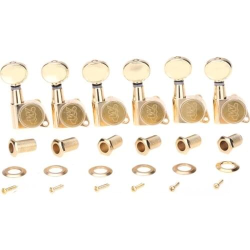 Wilkinson 6-in-line E-Z-LOK Mini Oval Button Tuners Machine Heads Tuning Pegs Set for Fender Strat/Tele Electric Guitar, Gold