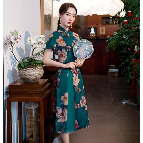 Spring Middle-Aged And Elderly Freshing Retro Catwalk Long Double Cheongsam Daily Performance Banquet Improved Qipao Платье