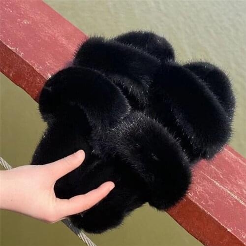 Women.s Sandals And Slippers 100% Real Mink Slippers Flat Shoes