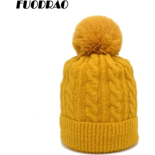 FUODRAO Women Warm Winter Hats Knitted Skullies Beanies Hemming Hat For Girl Hat Fashion Beanies Cap Z17