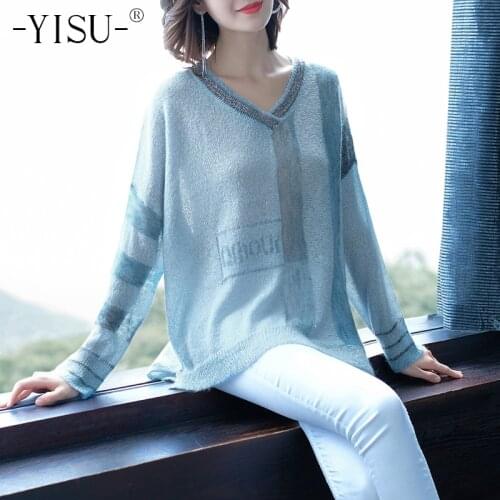 YISU Mohair Sweater Women Loose Casual V-neck Long sleeve Pullovers Mohair Jumper Autumn Winter Soft Thin Sweater Women