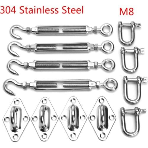 304 Stainless Steel M8 Spare Metal Parts Sun Shade Sails Accessories Hang Snap Fittings Hardware Spring Clasp Link Ring 12pcs