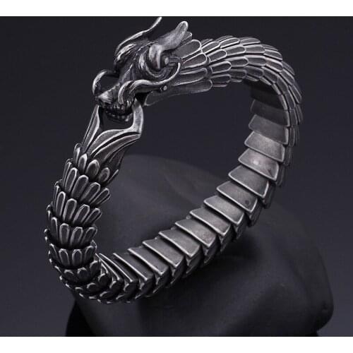 12 Zodiac Dragon Bangle Dragonscale Domineering Mens Bracelet Vintage Stainless Steel Keel Jewelry
