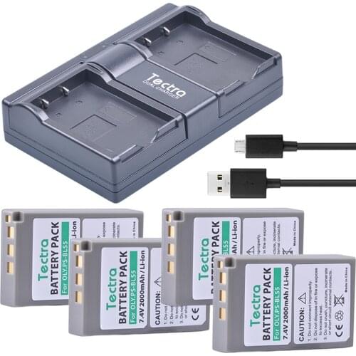 4Pcs PS-BLS5 PSBLS50 Li-ion Battery&USB Dual Channel Charger for Olympus PEN E-PL2 E-PL5 E-PL6 E-PL7 E-PM2 OM-D E-M10 E-M10 II