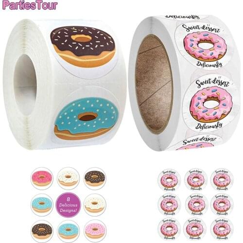 500X Donut Theme Party Decor Sticker Donut Stickers Gift Candy Bag Sealing Stickers Cake Baking Packing Decor DIY Paper Stickers
