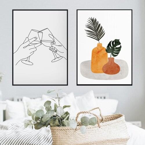 Wine Abstract Fine Wall Art Line Drawing Canvas Painting Cheers Bar Cart Print Posters Nordic Minimal Picture Kitchen Home Decor