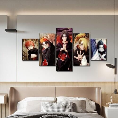 Bandai Naruto 5 Panels Anime Canvas Printing Sakura Kakashi Hinata Uchiha Sasuke Character Poster Wall Art Home Decor Cudros