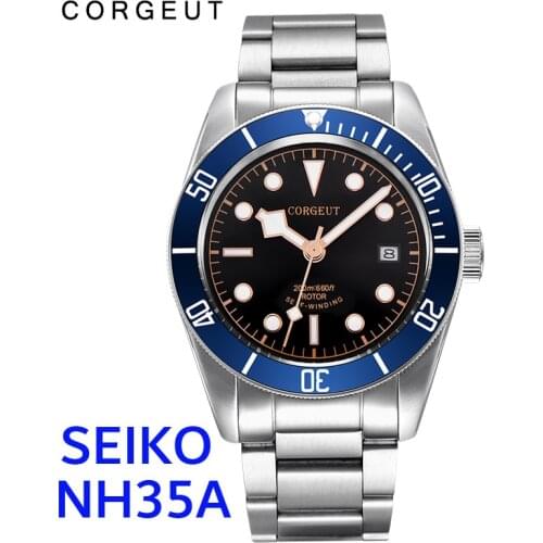 Top Brand Corgeut Watch Waterproof Japan NH35 Automatic Mechanical Wristwatch Full Steel Sapphire Calendar Business Male Clock