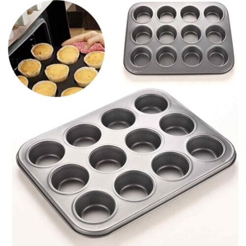 Black Nonstick Metal 12 Cups Muffin Cupcake Cake Bakeware Pan Tray Tin Mould Mold