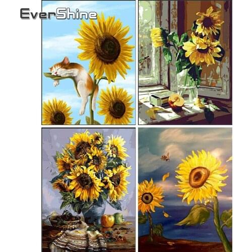 Evershine Diamond Painting Flowers 5d Diamond Embroidery Scenery Sun Floral Diamond Mosaic Cross Stitch Kit Beads Embroidery