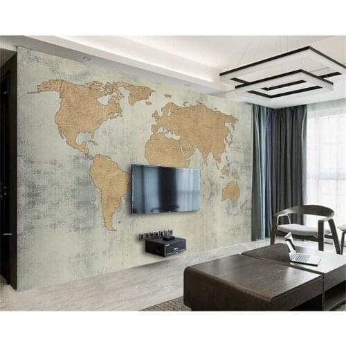 Beibehang papel parede Custom photo wallpaper mural Antique Cement Wall Retro World Map Background wall wallpaper for walls 3 d
