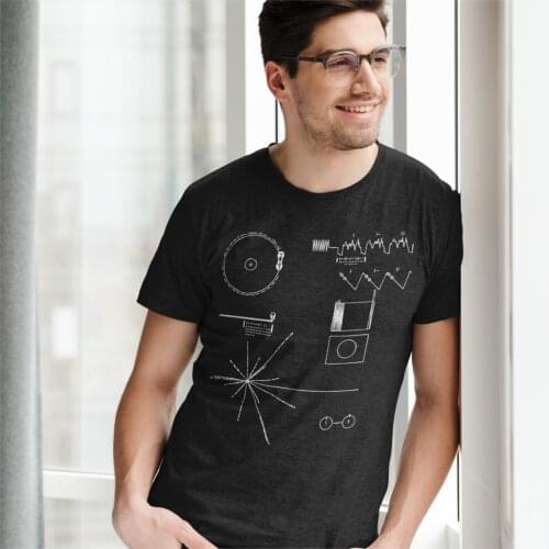 Mens T-Shirt The Voyager Golden Record Funny Tees Quantum Mechanics Physics Science Physical Geek Nerd T Shirts O Neck Clothing