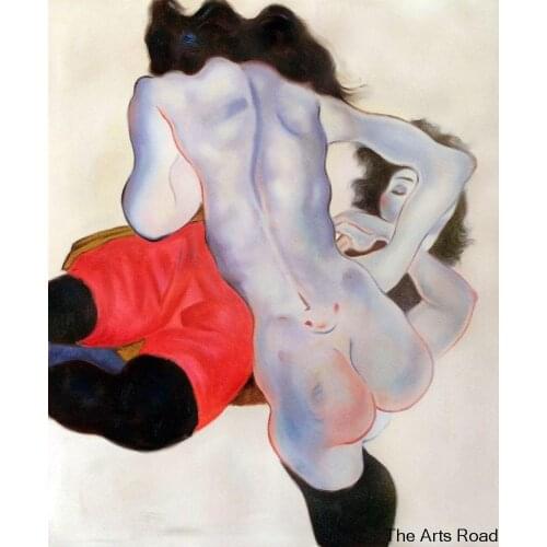 Bedroom Art Painting Liegende Frau mit roter Hose und Stehender Weiblicher Akt Egon Schiele Nude Oil Painting Hand-painted