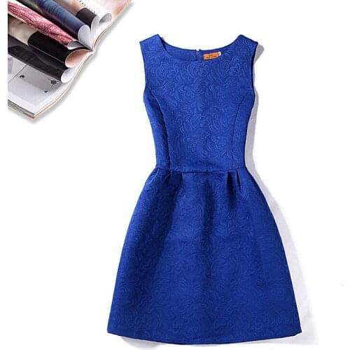 Joker Solid Jacquard Fabric Dress Sleeveless Waist Backing dress 7 Color 5size S-XXL