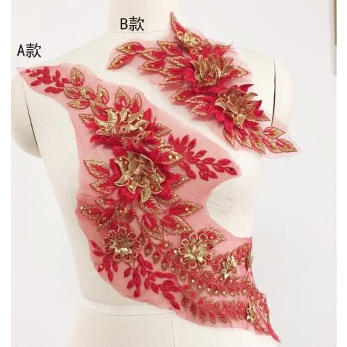 Red Gold 3d Embroidery Patches T-Shirt Badges Stickers Clothing Childeren Performance Clothing Appliques Sewing-On