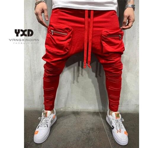 Drop shipping men clothing Man Pants New Fashion Streetwear Jogger Hip Hop Long Pants Men Elastic Waist Multi-pocket track pants