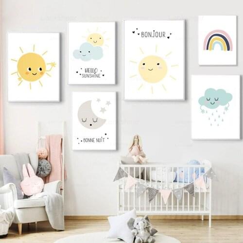 Nursery Print Sun Moon Cloud Wall Art Rainbow Canvas Poster Nordic Baby Kid Bedroom Painting Print Decorative Picture Home Decor