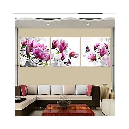 Purple Pink Blue Wall Painting Flower Oil Painting on Canvas 3 piece Canvas Art HD Prints Wall pictures for Living Room