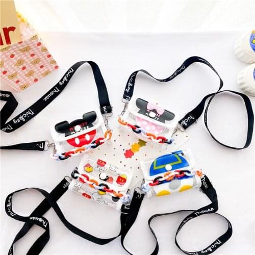 2021 New Childrens Transparent Shoulder Bag Cute Cartoon Mickey Mouse Princess Minnie Coin Purse Girls Messenger Bags