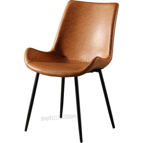 Nordic Dining Chair Simple Home Retro Iron Industrial Wind Back Dining Room Chair Leather Designer Table Chair