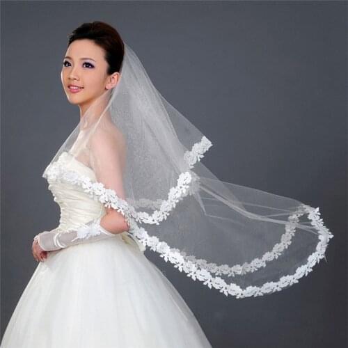 1.5m White One Layer Lace Edge White Ivory Cathedral Wedding Veil Long Bridal Veil Engagement Accessories 2022