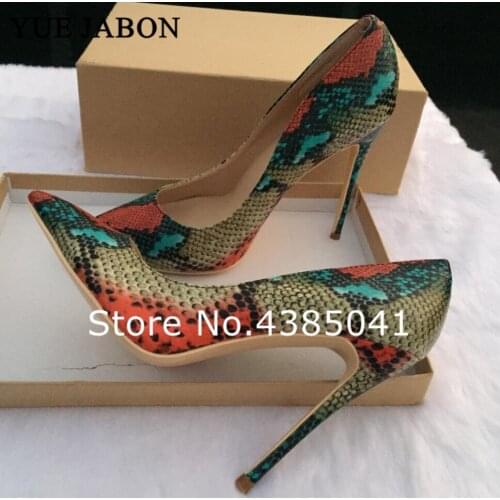Mixed Colored Snake Printed Women Pumps Sexy Pointed Toe 12 CM High Heels Wedding Shoes Women Stilettos Heels Shoes Woman
