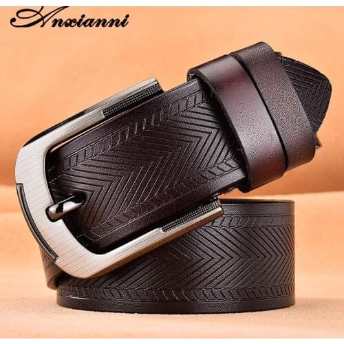 Anxianni mens designer belt leather jean business waist jeans full cowhide Belt men metal retro 38mm wide