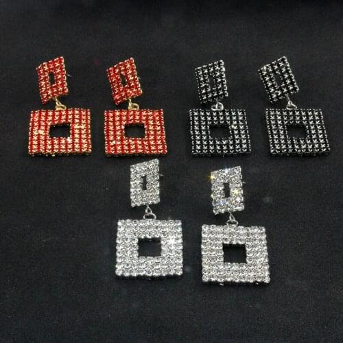 Luxury Shining Crystal Drop Earrings Gold Silver Color Square Rhinestone Dangle Earrings for Women Wedding Party Jewelry