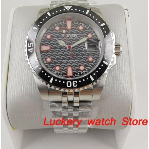 40mm bliger Luxury watch black dial saphire glass;stainless steel Strap Automatic mens Mechanical Watches-BA207