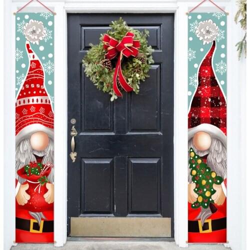 Christmas Porch Sign Door Couplets Tear-resistant Faceless Doll Pattern Banner Merry Christmas Festival Decoration