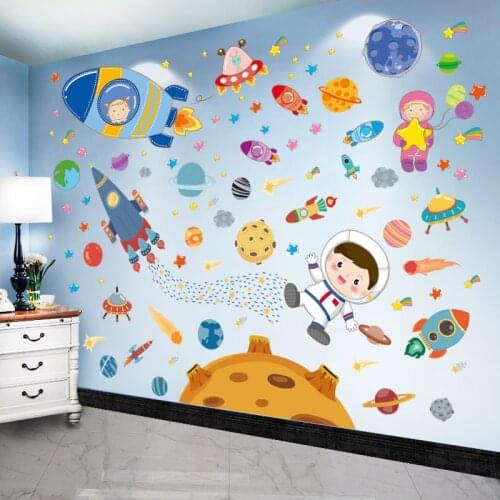 [SHIJUEHEZI] Outer Space Wall Stickers Vinyl DIY Planets Rockets Wall Decals for Kids Rooms Baby Bedroom Nursery Home Decoration