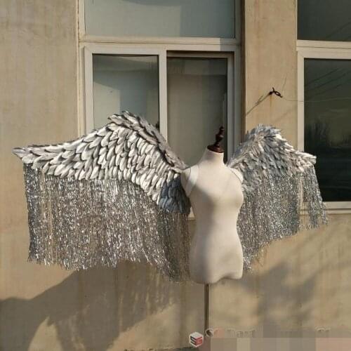 Bling Shinny Large Size Beautiful Silve Gold Angel Feather Wings T-stage Model Catwalk Shows props Party Performance Cosplay
