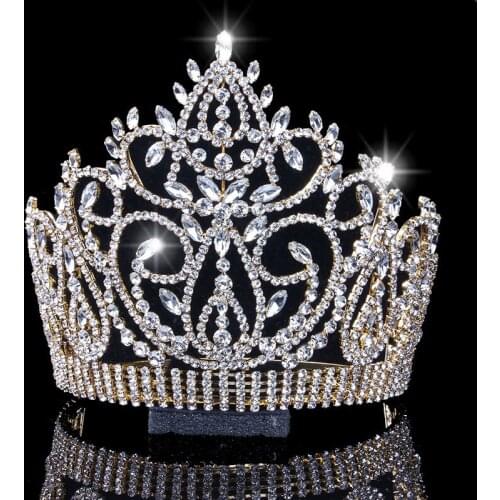 Wedding Hair Accessories Bridal Wholesale Huge Vintage Leaf Big Rhinestone Romantic Crown Tiaras Party Decoration gold crown