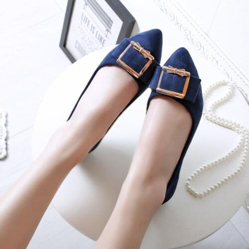 Square metal decoration flats plus size 34-43 slip on women shoes shallow OL work ladies loafers comfy solid flock moccasins2020
