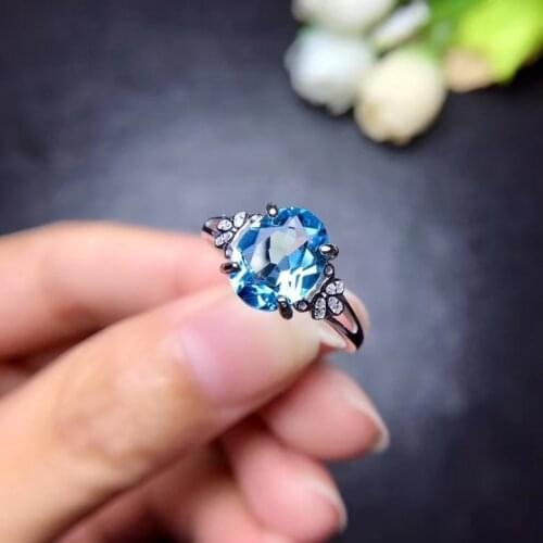 Shop owners recommend natural Topaz Ring 925 pure silver blue gem ring for lady ornament natural gem real 925 silver ring gift