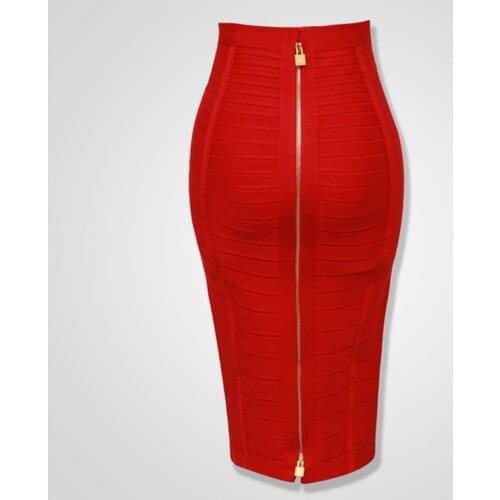 Colors Sexy Solid Zipper Orange Blue Black Bandage Skirt Women Elastic Bodycon Summer Plus Size XL XXL Pencil Skirts 58cm