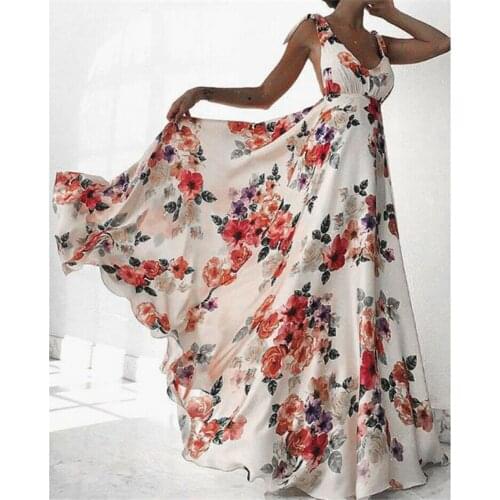 Ladies Backless Sleeveless V-Neck Summer Boho Vintage Evening Party Beach Pink Dresses Vestidos Women Floral Printed Maxi Dress