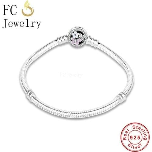FC Jewelry 925 Sterling Silver Enamel Daisy Flower Clip Bracelet Fit Charm Bead Snake Chain For Women No Brand Logo Berloque New