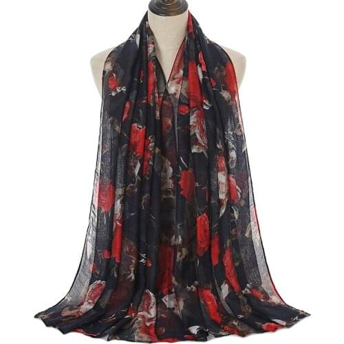 LMLAVEN Floral Viscose Scarf Women Long Scarves Large Size Shawls Pashmina Print Bandanas Hijab Voile Femme Musulman 180*90CM