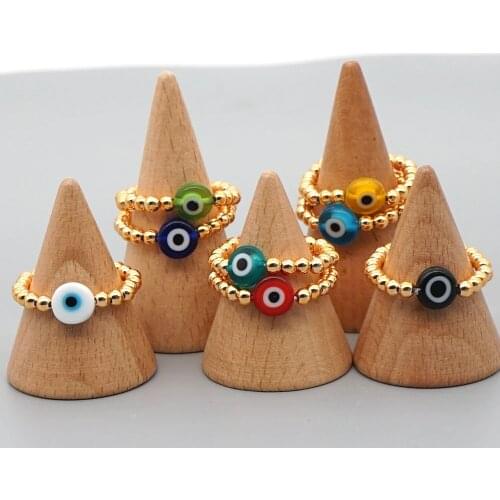 10Pcs For Women Eye Elastic Finger Ring Gold Color Anillos Jewelry Boho High Quality Beads Adjustable Circle