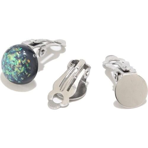 10pcs Stainless Steel Flat Pad Earrings Clips 8mm/10mm/12mm/14mm Blank Earring Setting Components for DIY Making