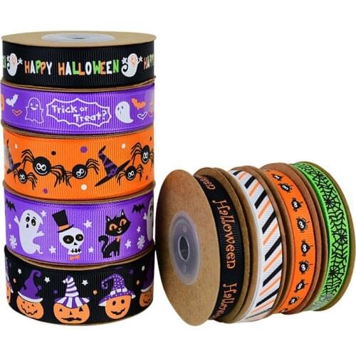 10Yards Halloween Grosgrain Ribbons Ghost Spider Printed For Gift Wrapping Ribbon DIY Craft Accessory Halloween Decora Supplies