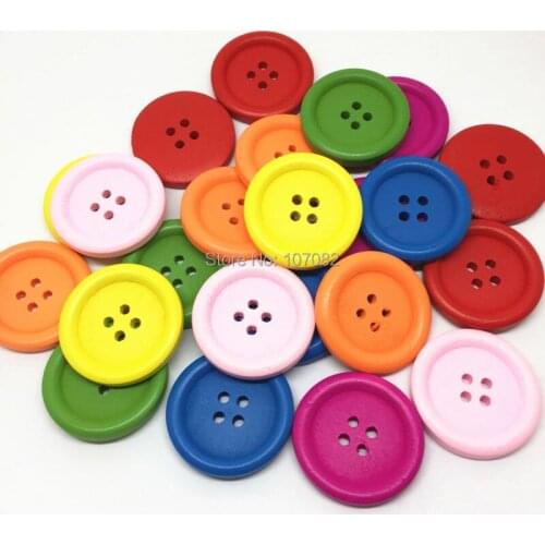 100pcs 25mm Mixed Wood Buttons Round 4 Holes Coat Sewing Button Embellishments For Cardmaking Scrapbooking