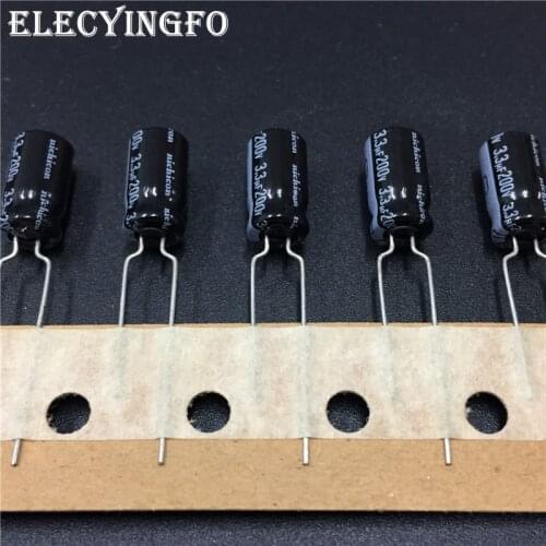 100pcs 3.3uF 200V NICHICON VR Series 6.3x11mm 200V3.3uF Aluminum Electrolytic Capacitor