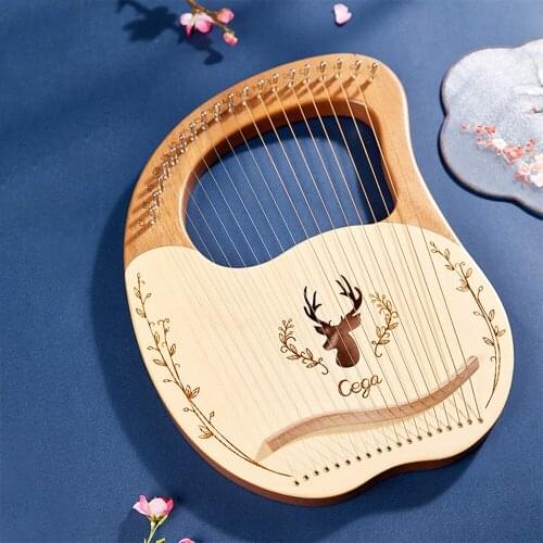 19 String Mahogany Lyre Harp Reindeer Solid Wood Harp For Begginer Portable Lyre Musical Instrument
