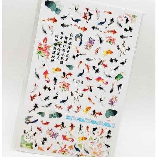 2pcs Nail Sticker 3D Pond Lotus Fish Nail Art Decorations Stickers for Nails Foil Decoraciones Manicure Accessories Tips
