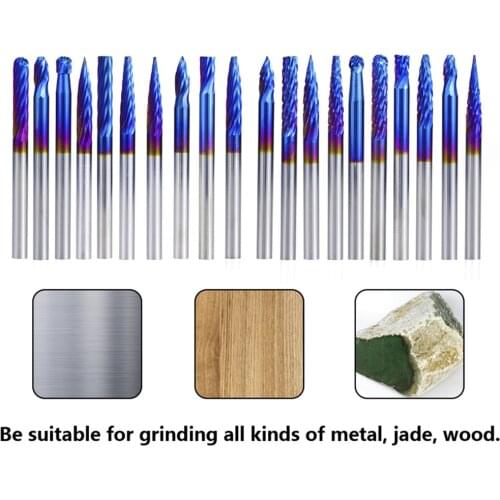 20Pcs 3X3Mm Super Nano Blue Coating Double Cut and Single Mixed Rotary Files Carbide Router Rasps Rotary Burrs Set