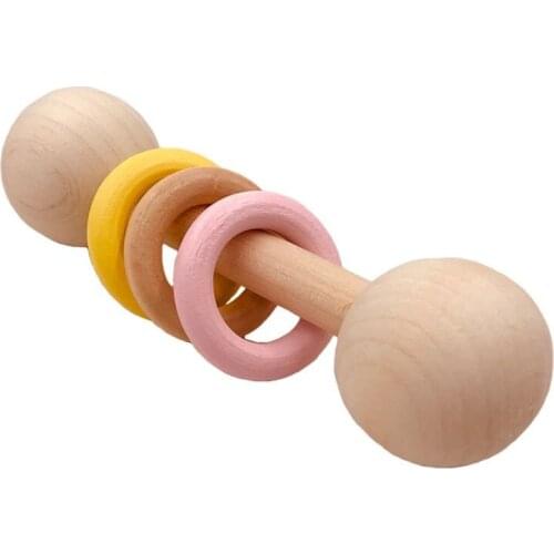 2020 New Organic Wood Montessori Styled Baby Rattle Perfect Grasping Teething Toy for Toddlers Natural Wood Safety Paint